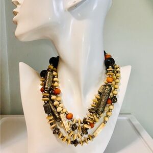Vibrant Multicolour Beaded Boho Necklace | Chunky Layered Statement Jewelry